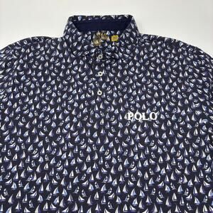 Polo Ralph Lauren Performance Large Navy Blue Sailboat Pattern Short Sleeve Polo
